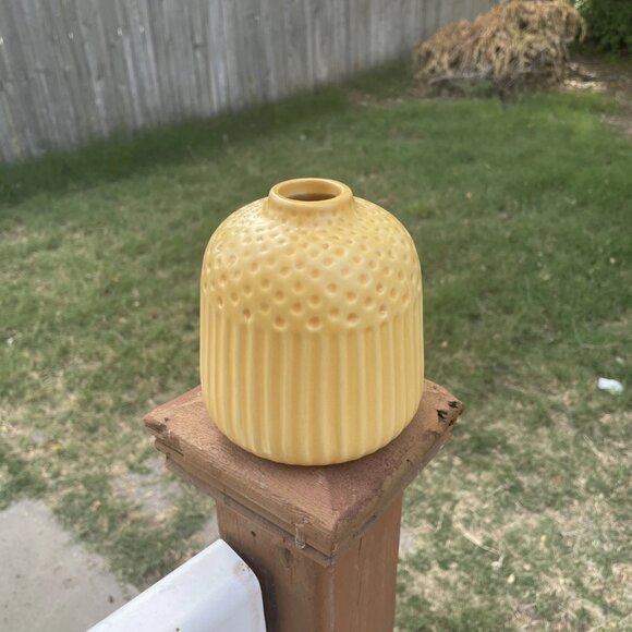 Creative Co-op Vase Embossed Stoneware Matte Glaze 4.75" H In Yellow - Picture 1 of 5